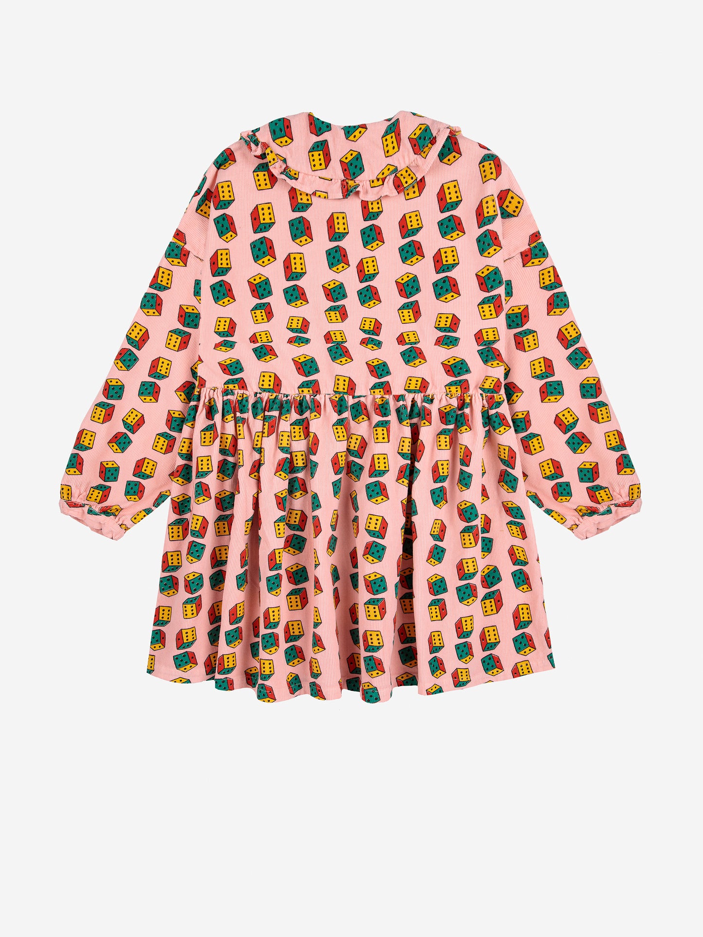 Dices All Over Micro Corduroy Organic Cotton Long Sleeves Dress Pink