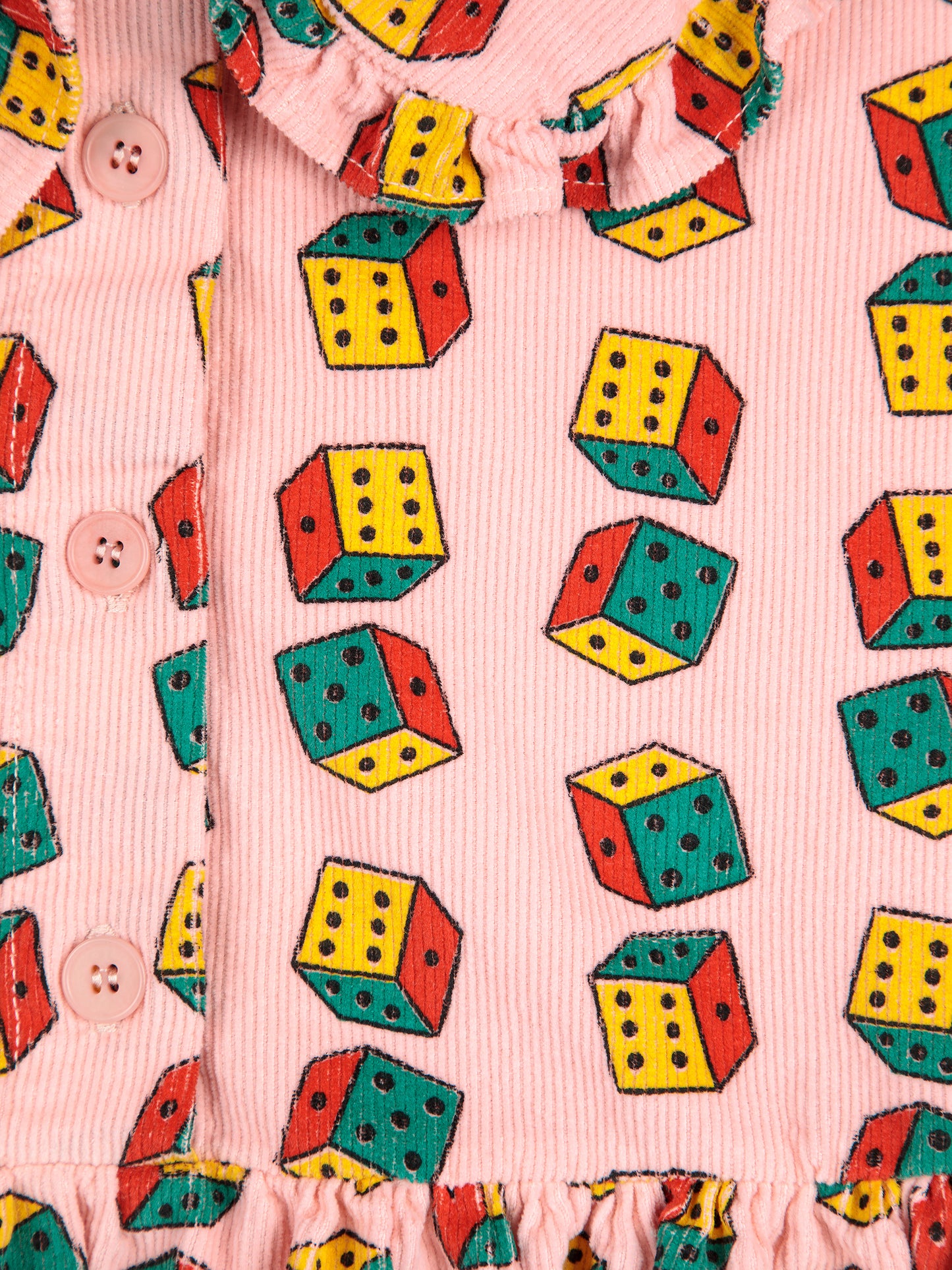 Dices All Over Micro Corduroy Organic Cotton Long Sleeves Dress Pink