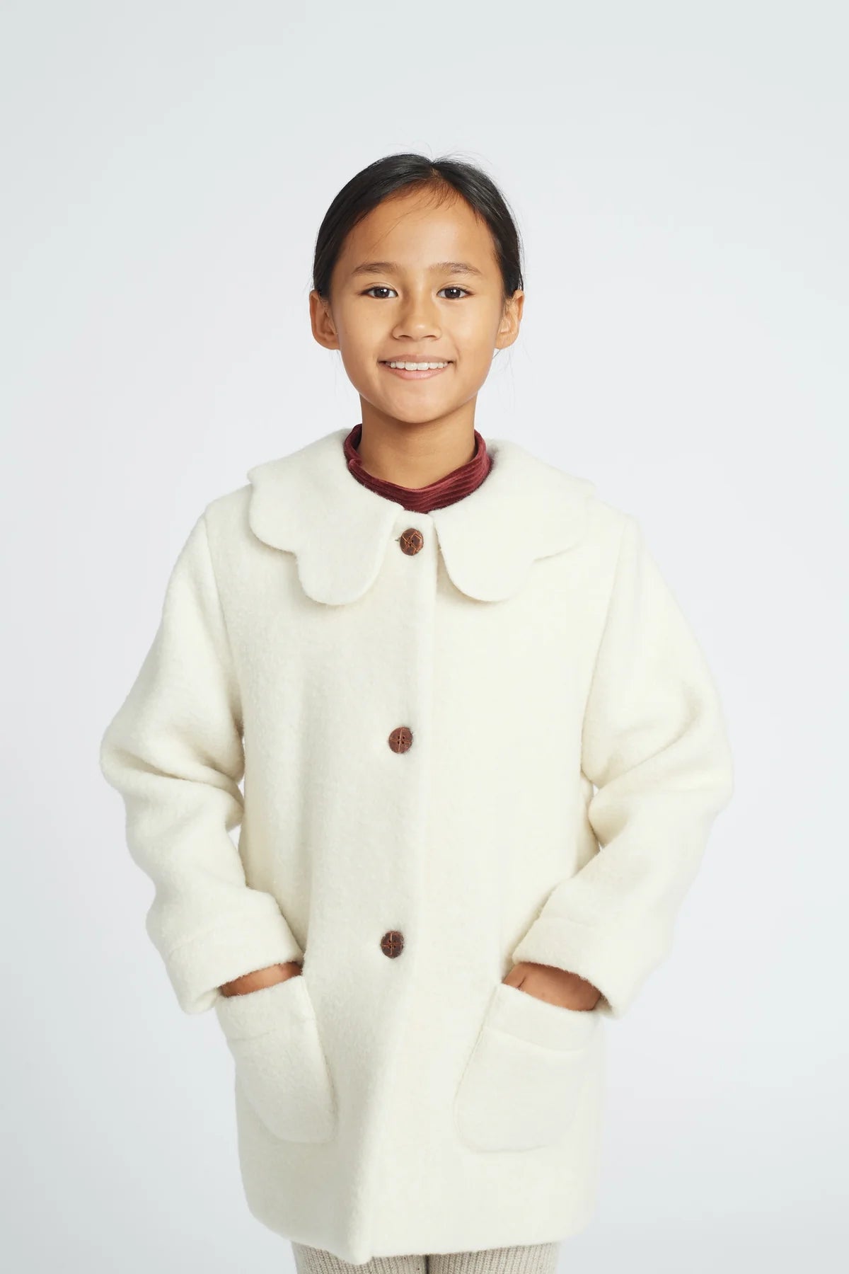 Ladies white wool 2024 coat