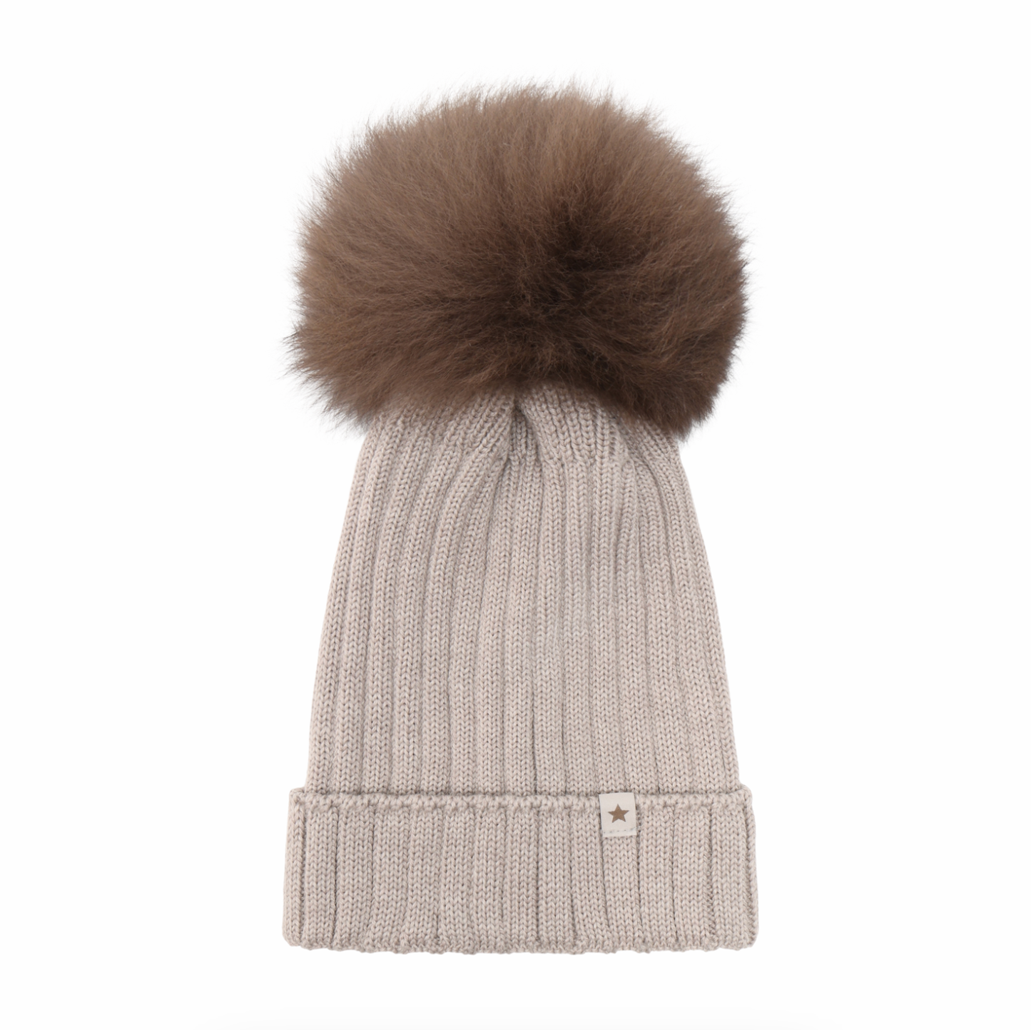 Huttelihut Kids Wool Alpaca Pompom Knit Beanie Camel Melange