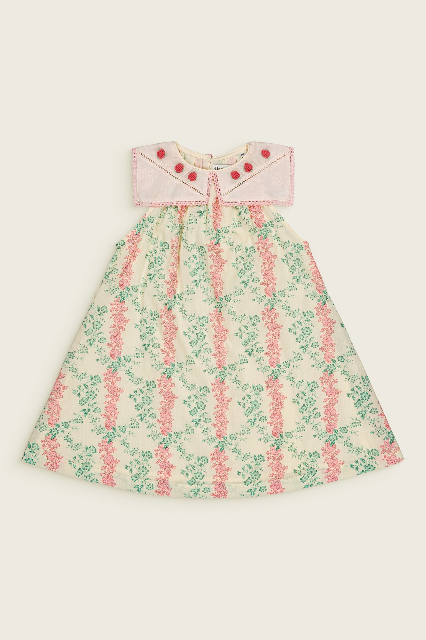 Camelia Vintage Flowers Printed Organic Cotton Sleeveless Embroidered Collar Dress Arabesque