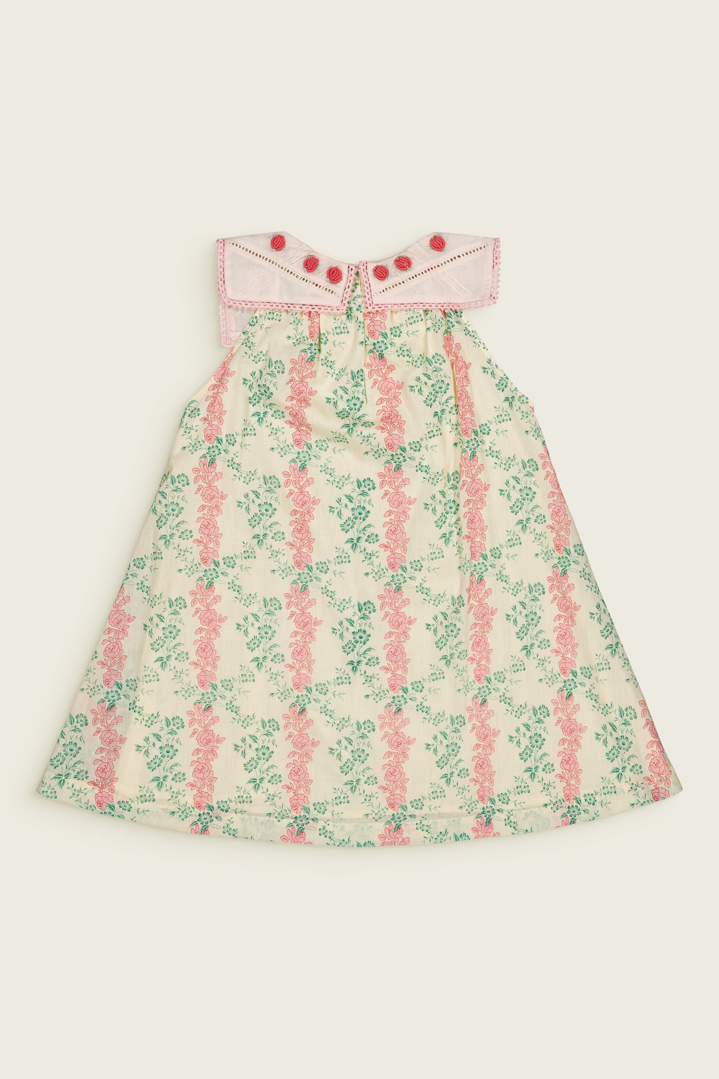 Camelia Vintage Flowers Printed Organic Cotton Sleeveless Embroidered Collar Dress Arabesque