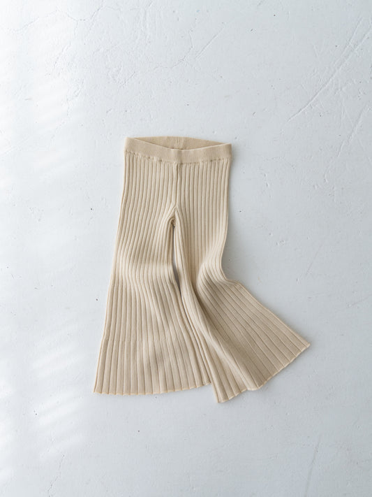 Knit Ribbed Flare Cotton Pants Natural