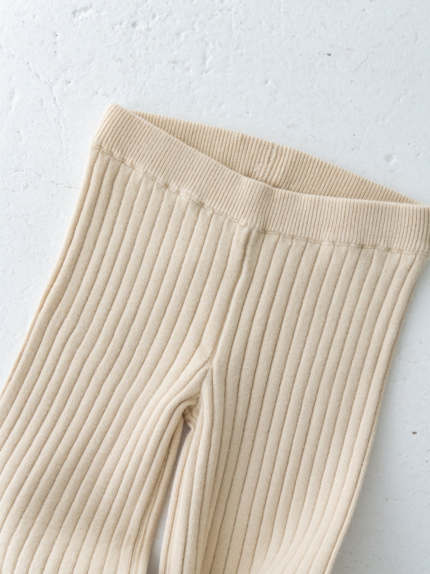 Knit Ribbed Flare Cotton Pants Natural