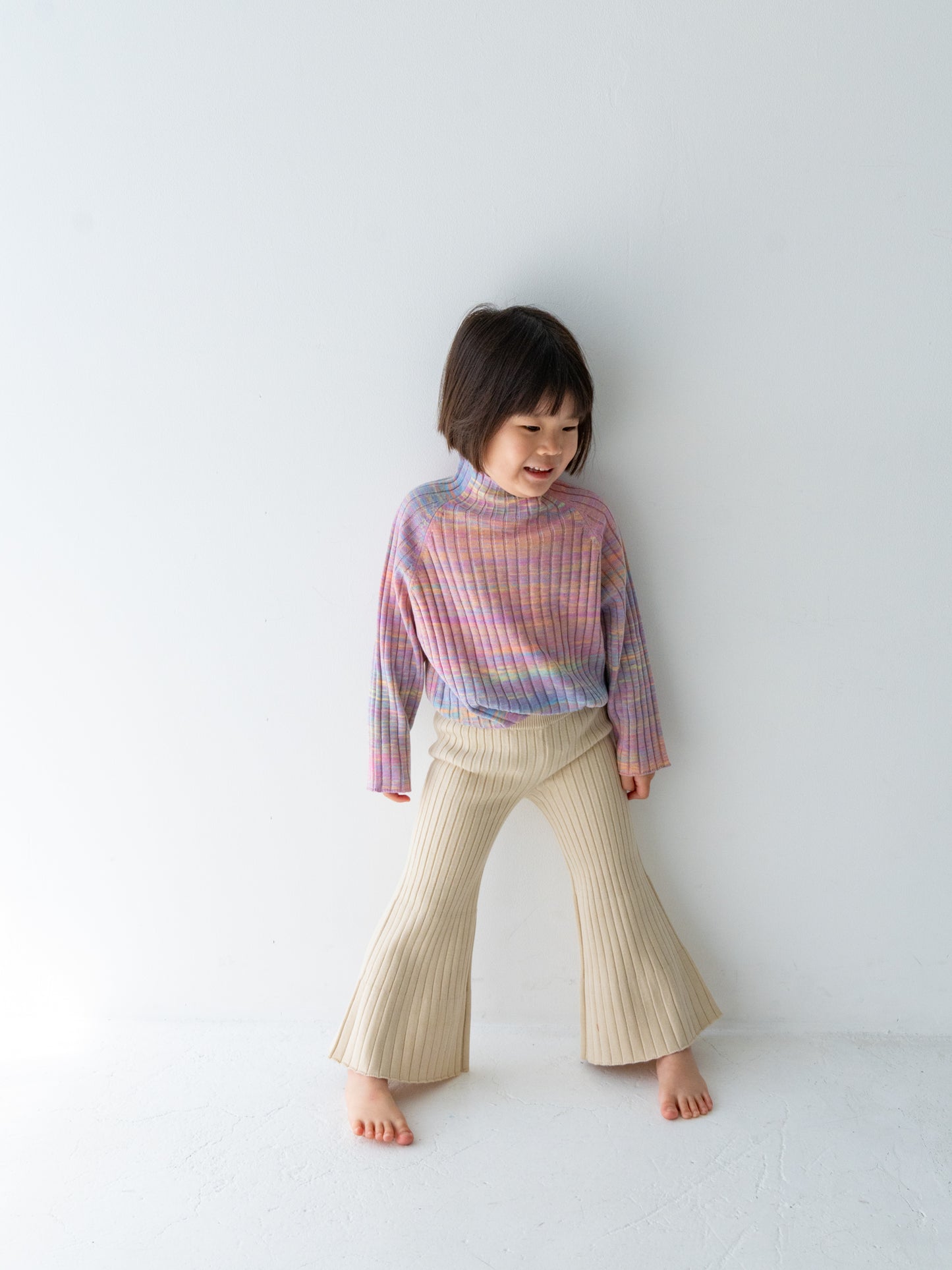 Knit Ribbed Flare Cotton Pants Natural