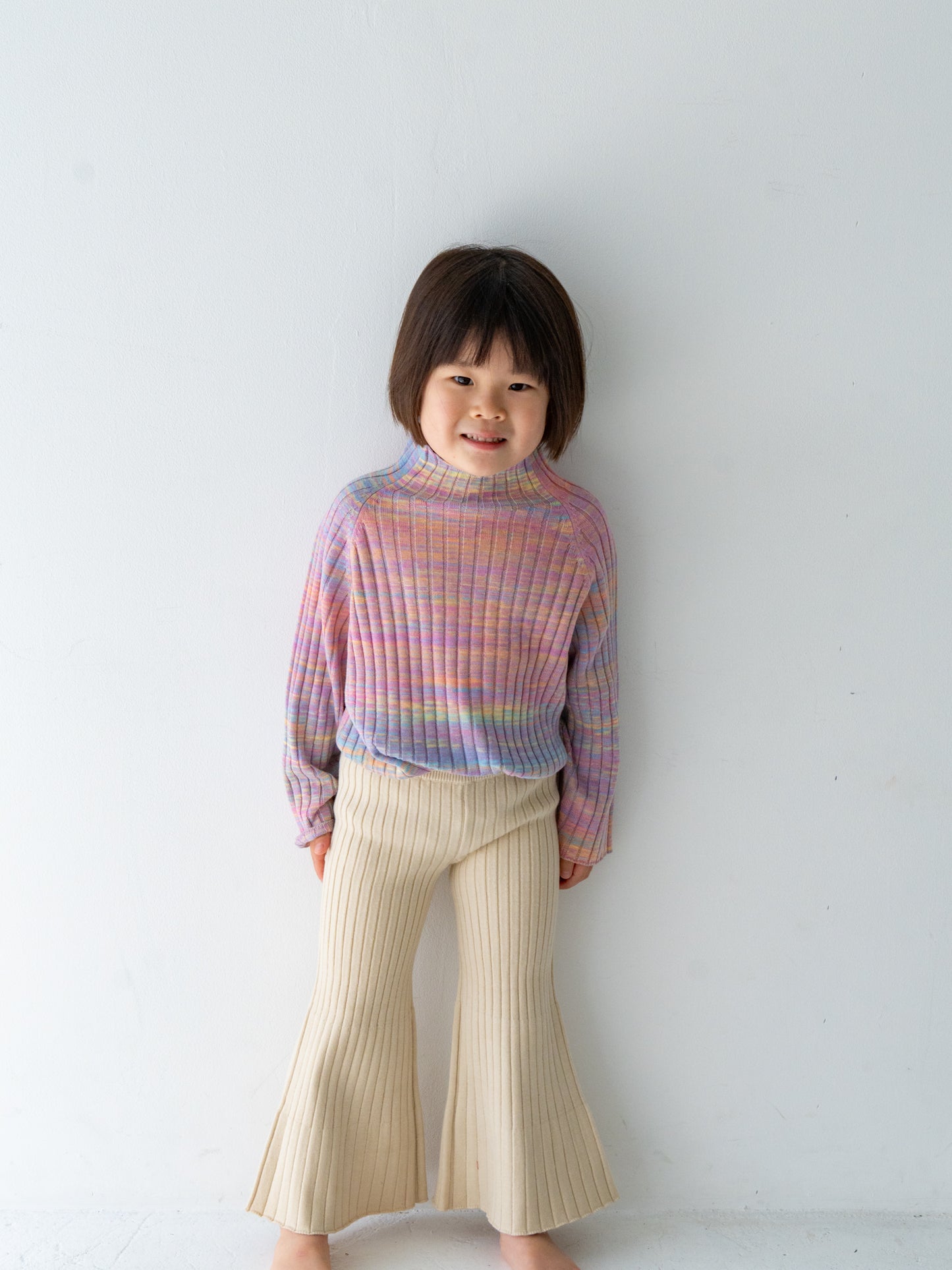 Knit Ribbed Flare Cotton Pants Natural