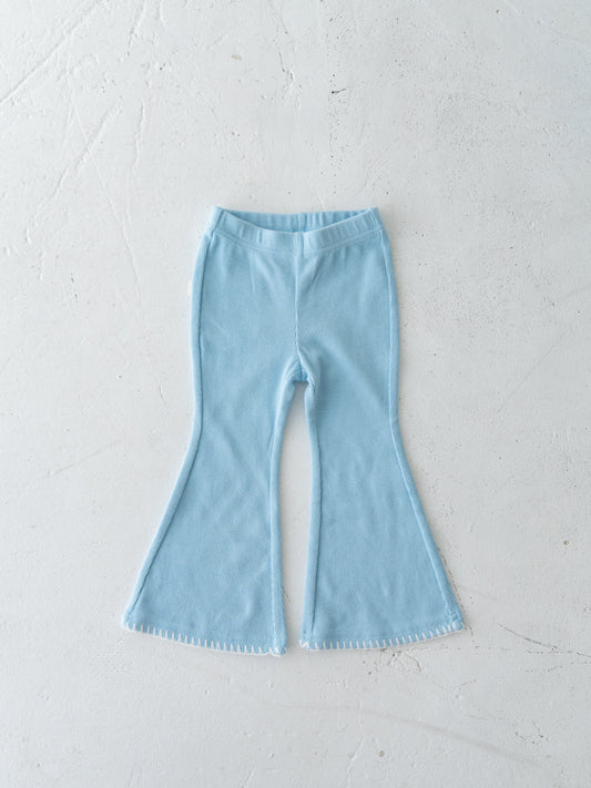 Stitch Flare Cotton Pants Blue