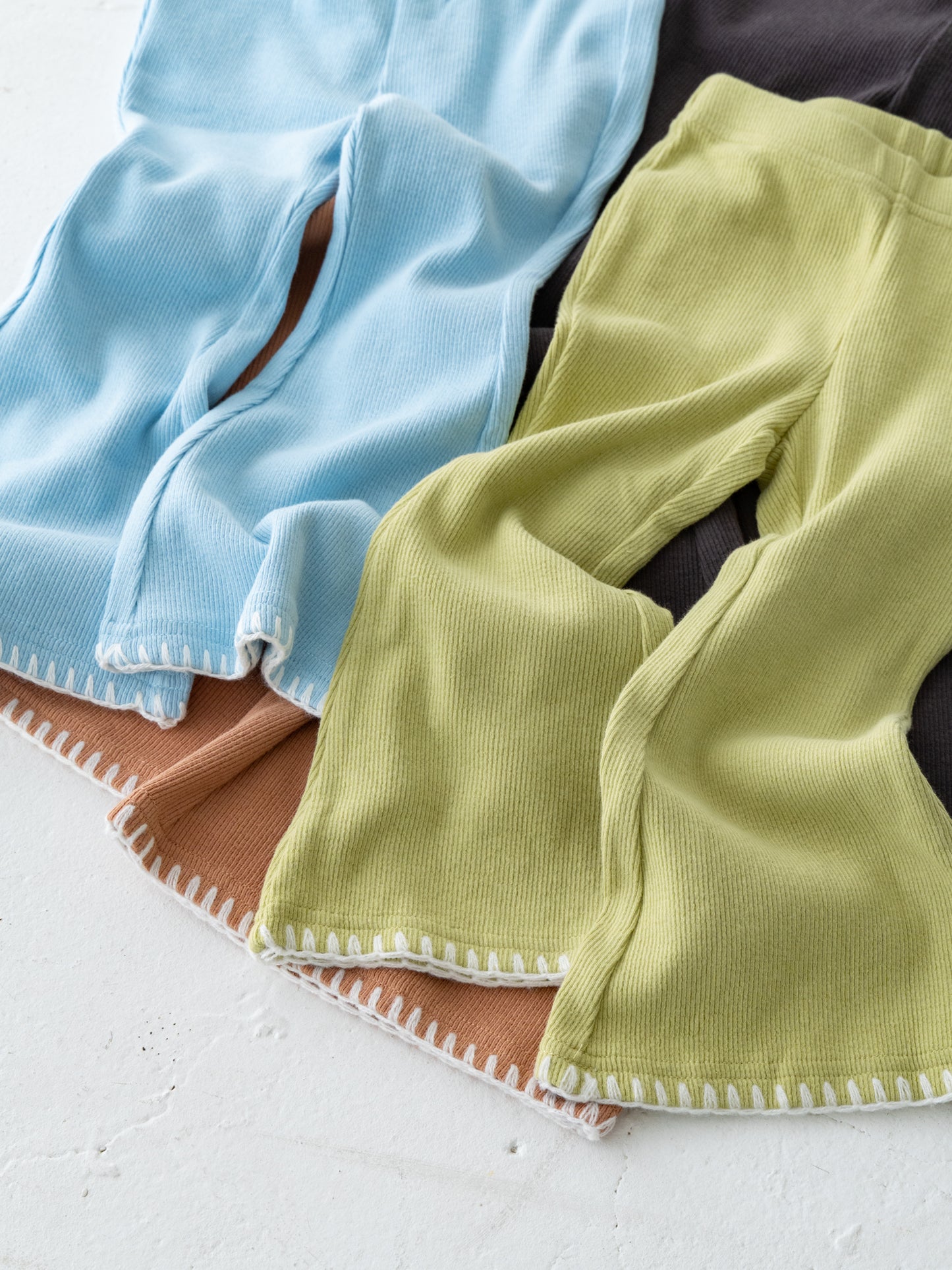 Stitch Flare Cotton Pants Blue