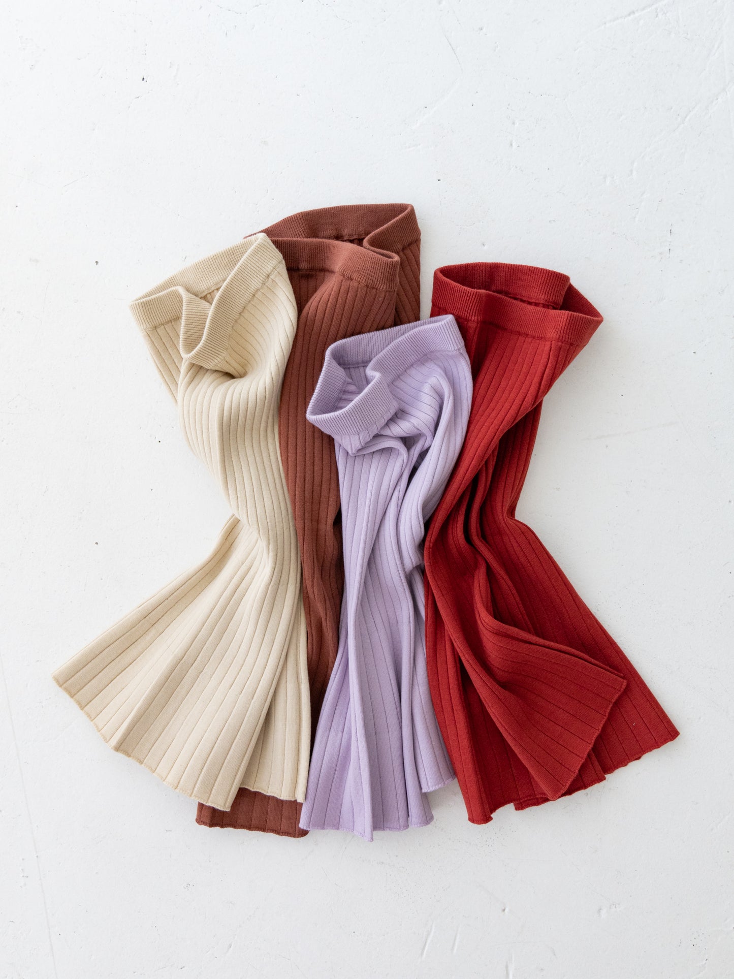 Knit Ribbed Flare Cotton Pants Natural