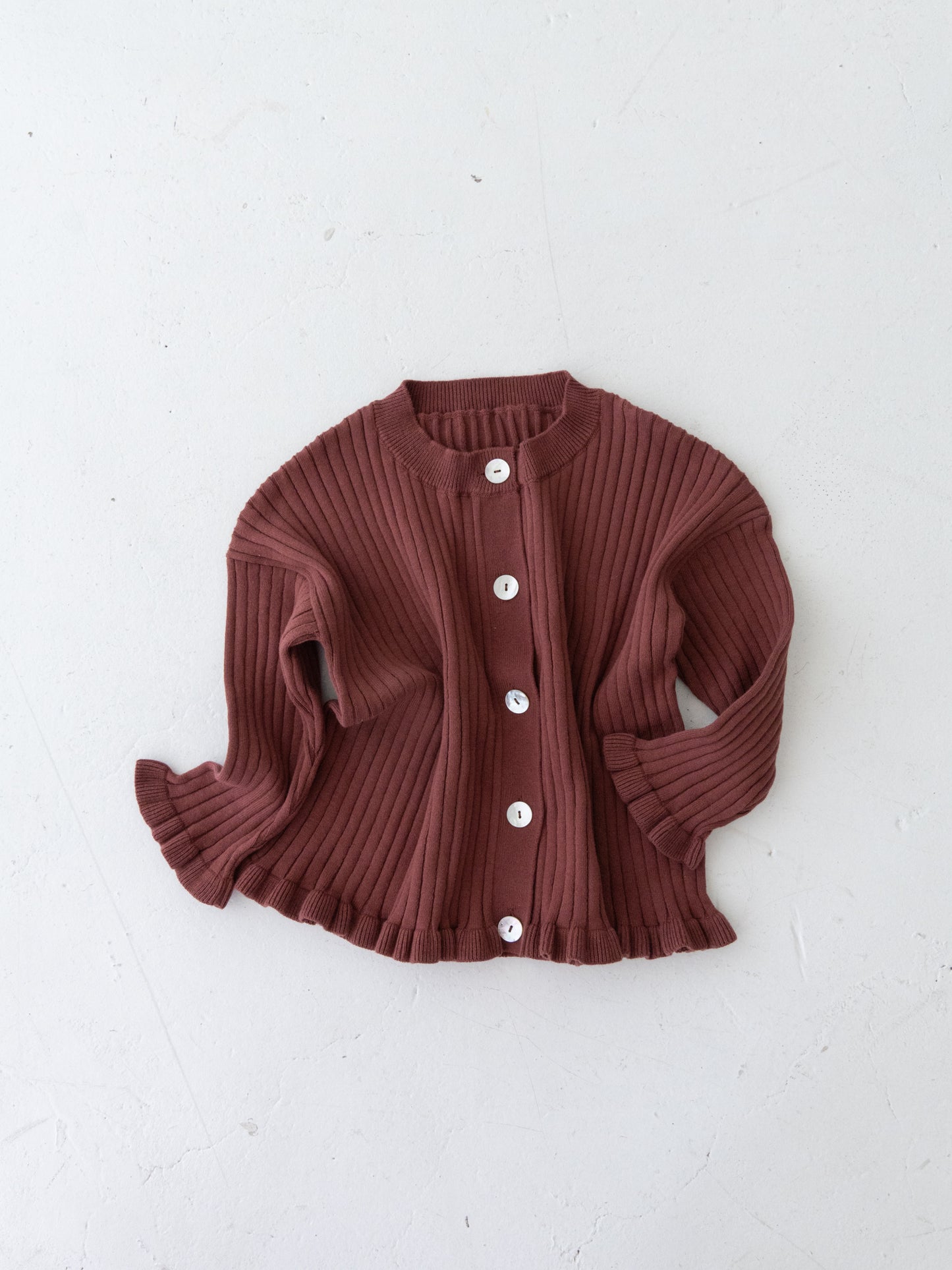 Knit Frill Cotton Cardigan Plum