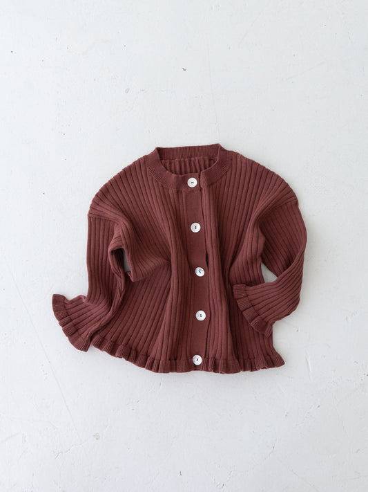 Knit Frill Cotton Cardigan Plum