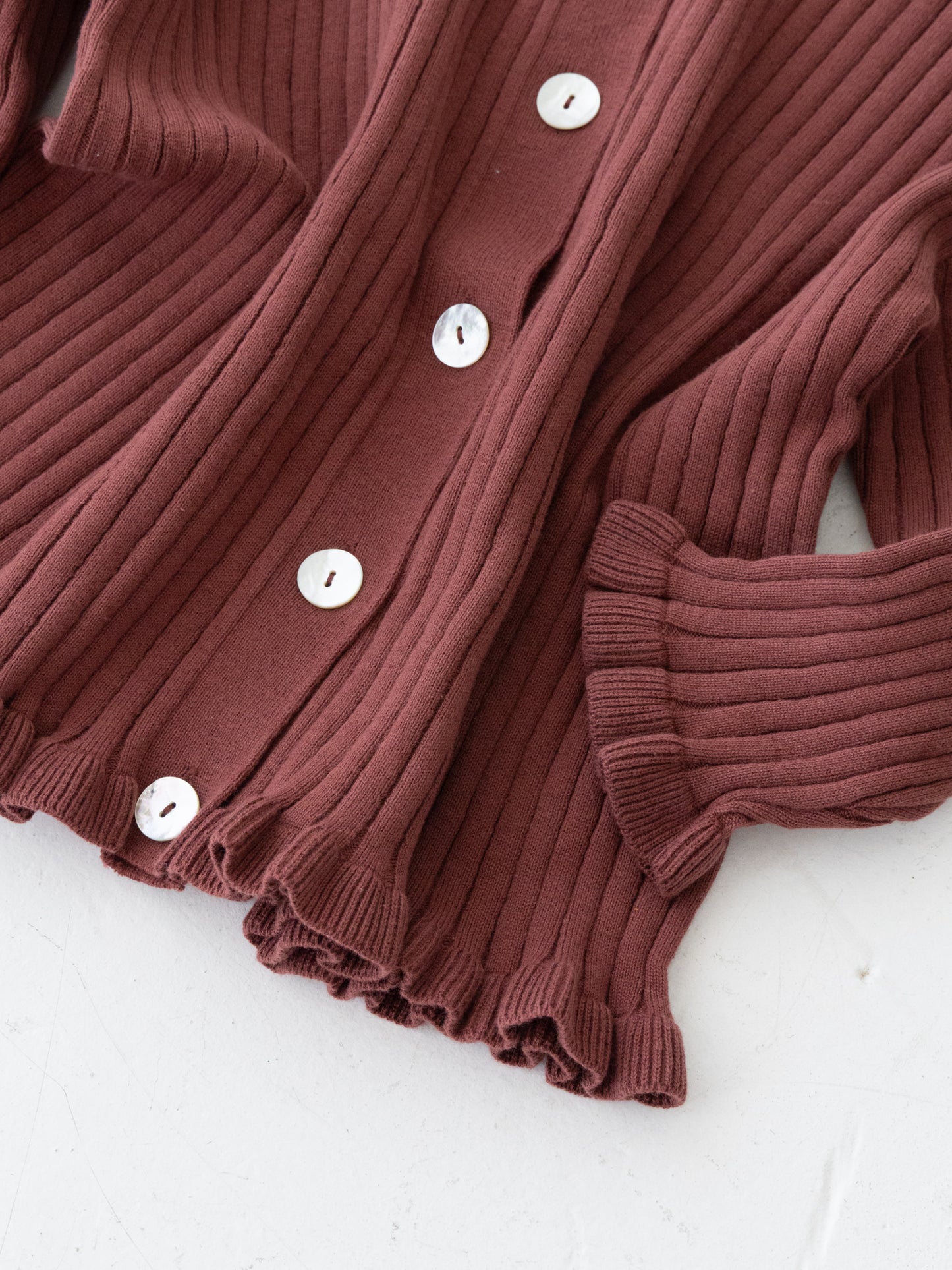 Knit Frill Cotton Cardigan Plum