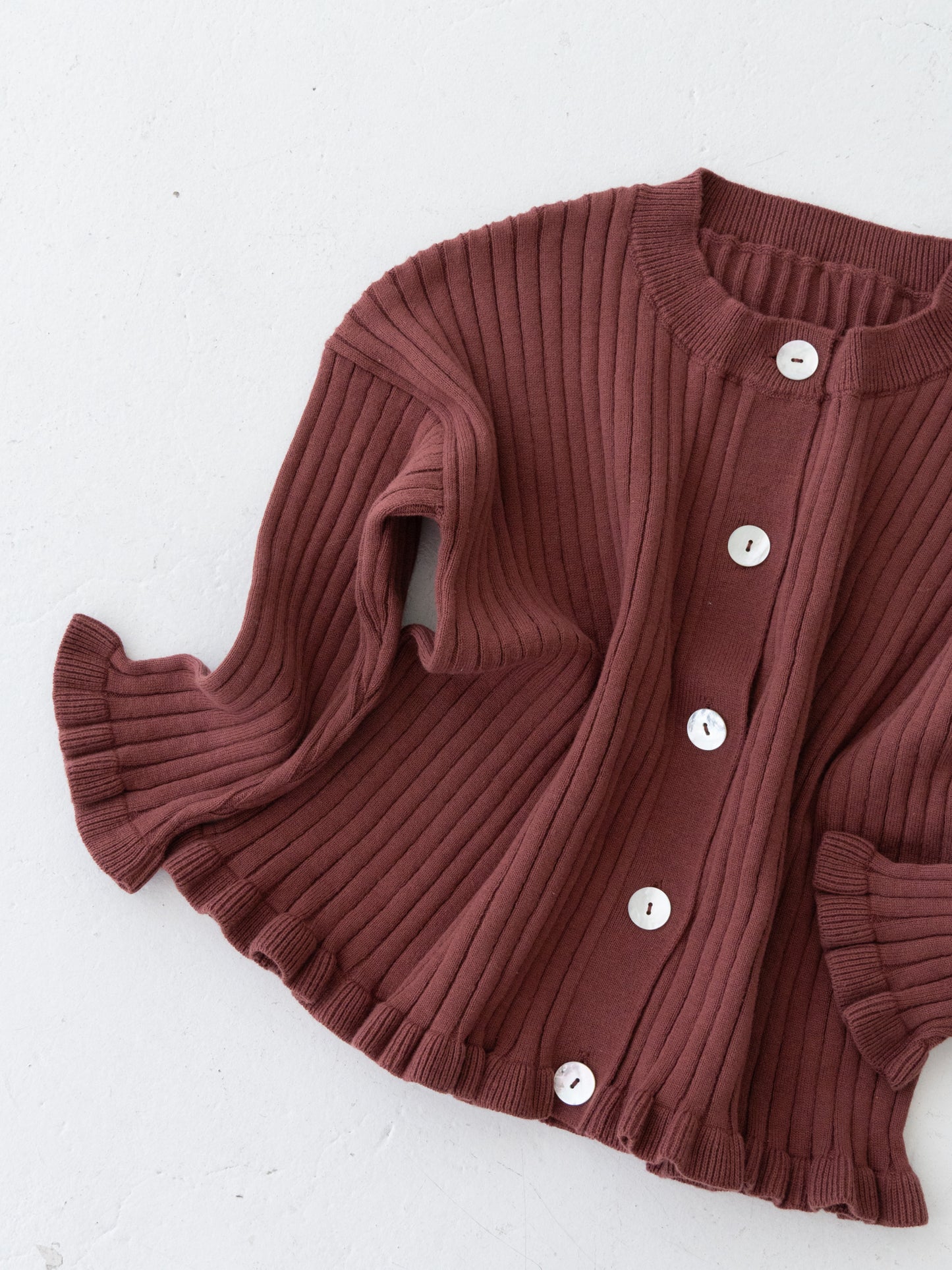 Knit Frill Cotton Cardigan Plum