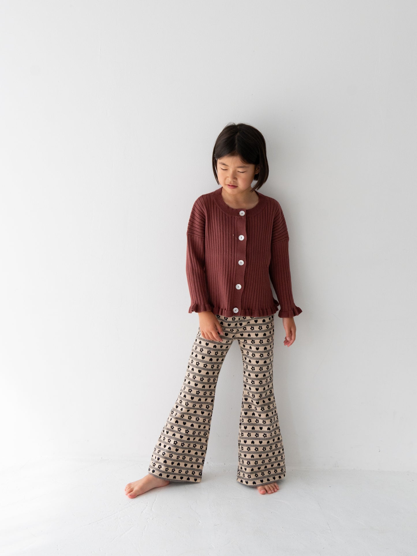 Knit Frill Cotton Cardigan Plum