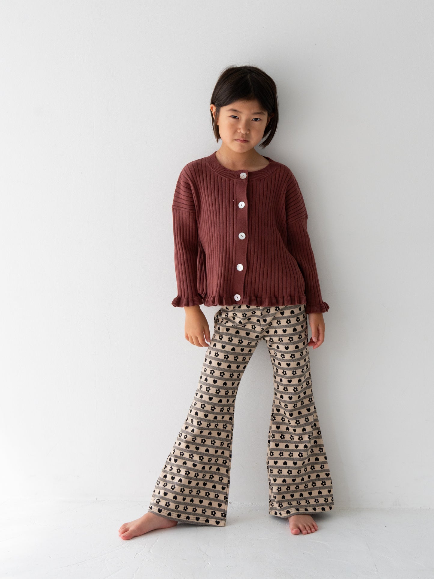 Knit Frill Cotton Cardigan Plum