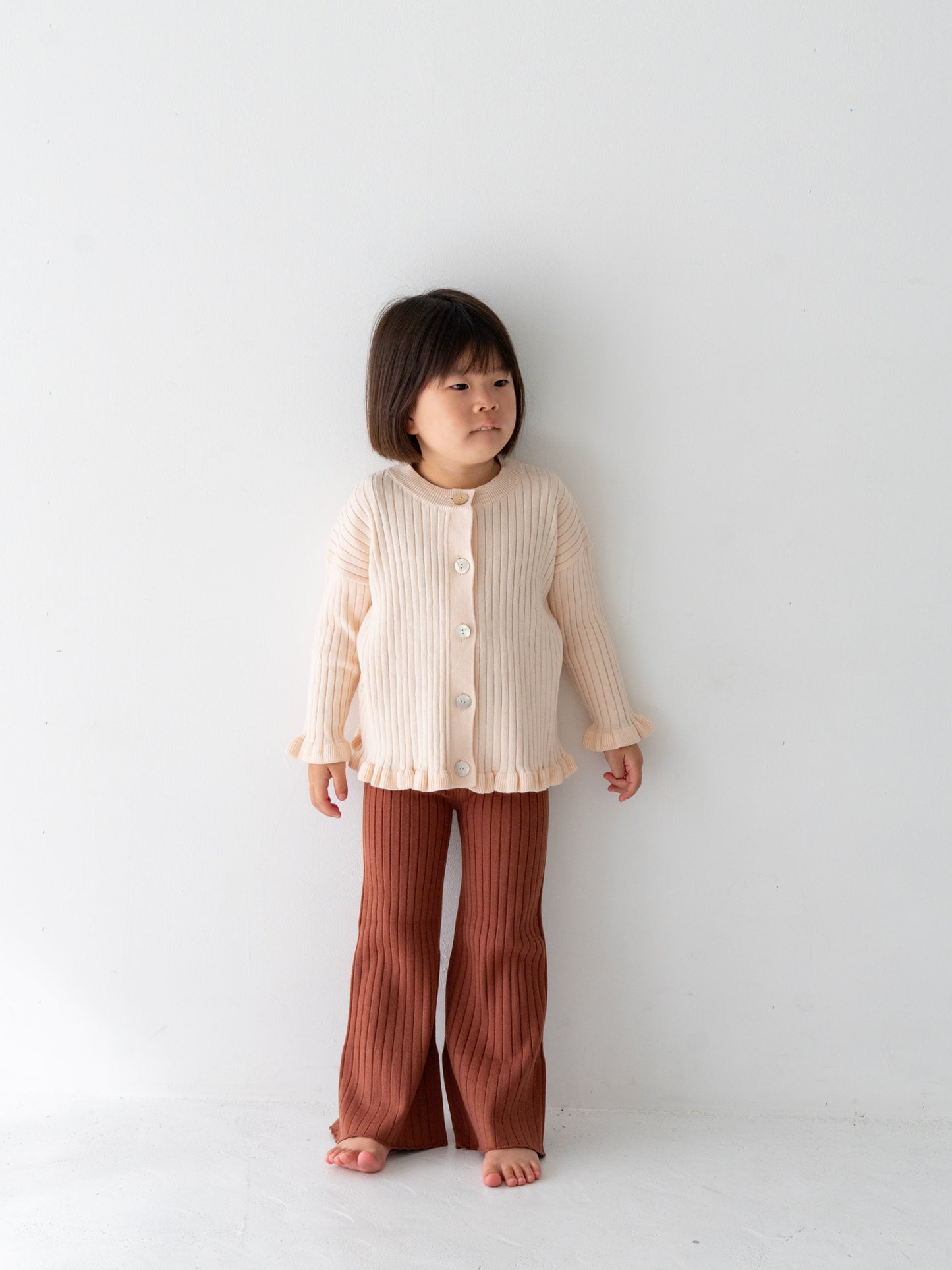 Knit Ribbed Flare Cotton Pants Brown