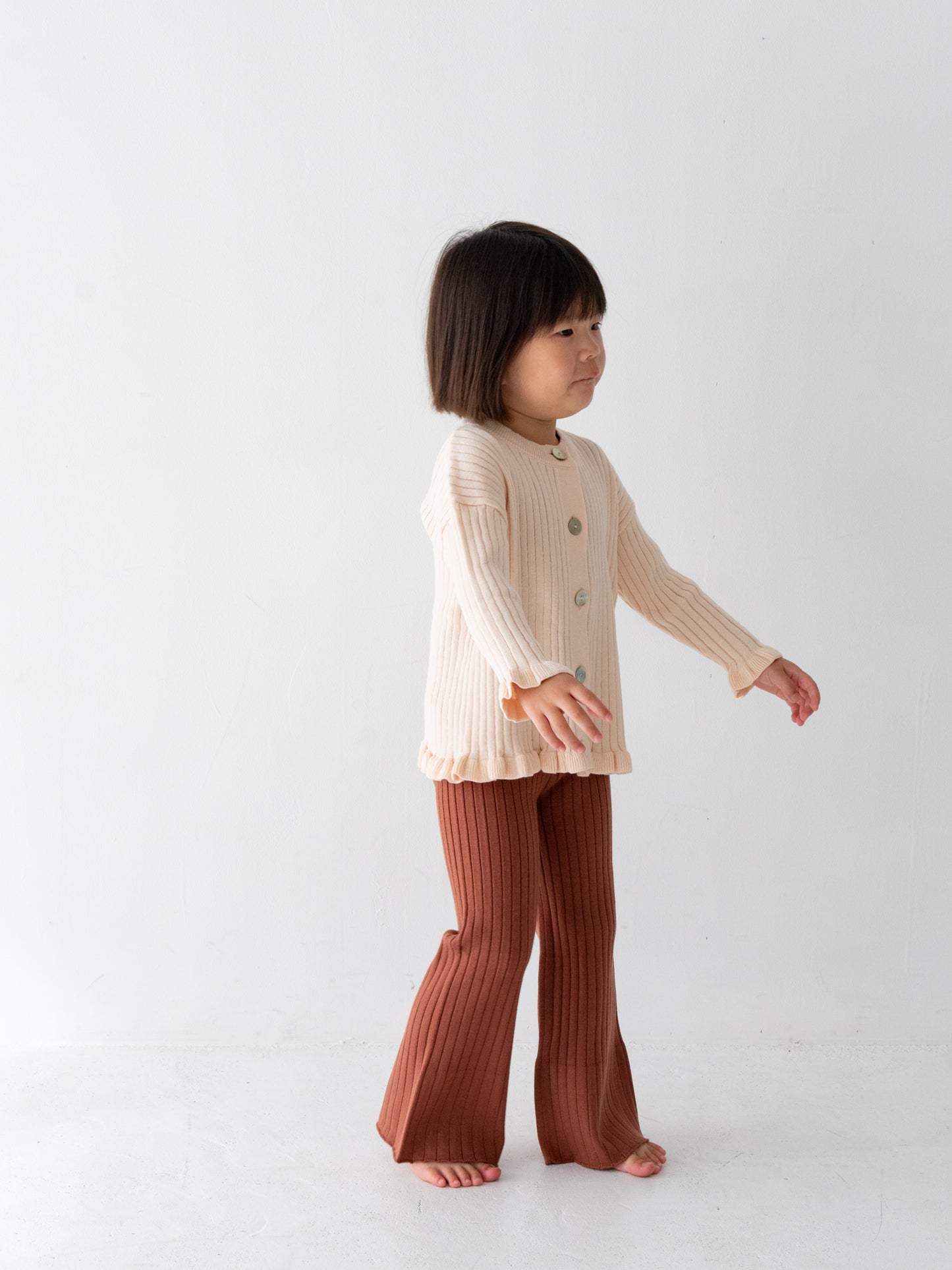 Knit Ribbed Flare Cotton Pants Brown