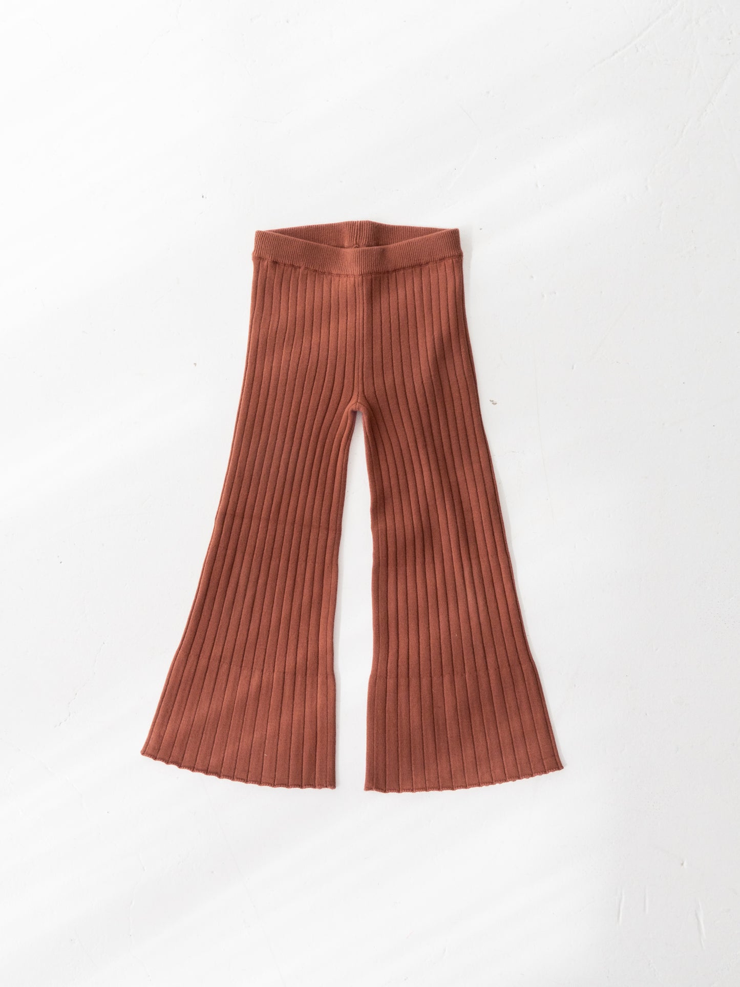 Knit Ribbed Flare Cotton Pants Brown