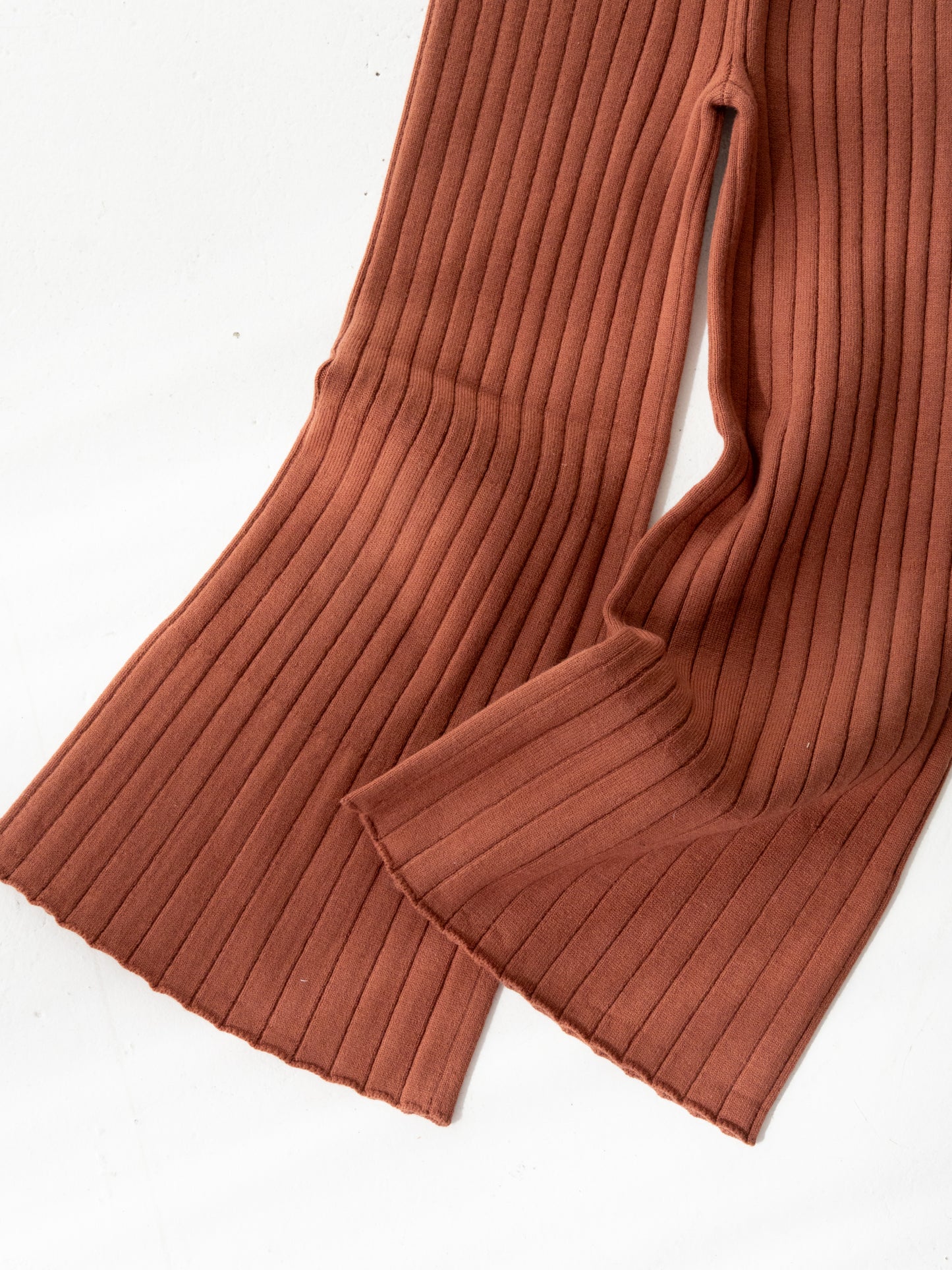 Knit Ribbed Flare Cotton Pants Brown