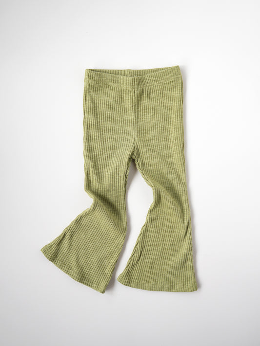 Retro Summer Ribbed Flared Modal Pants Olive Green