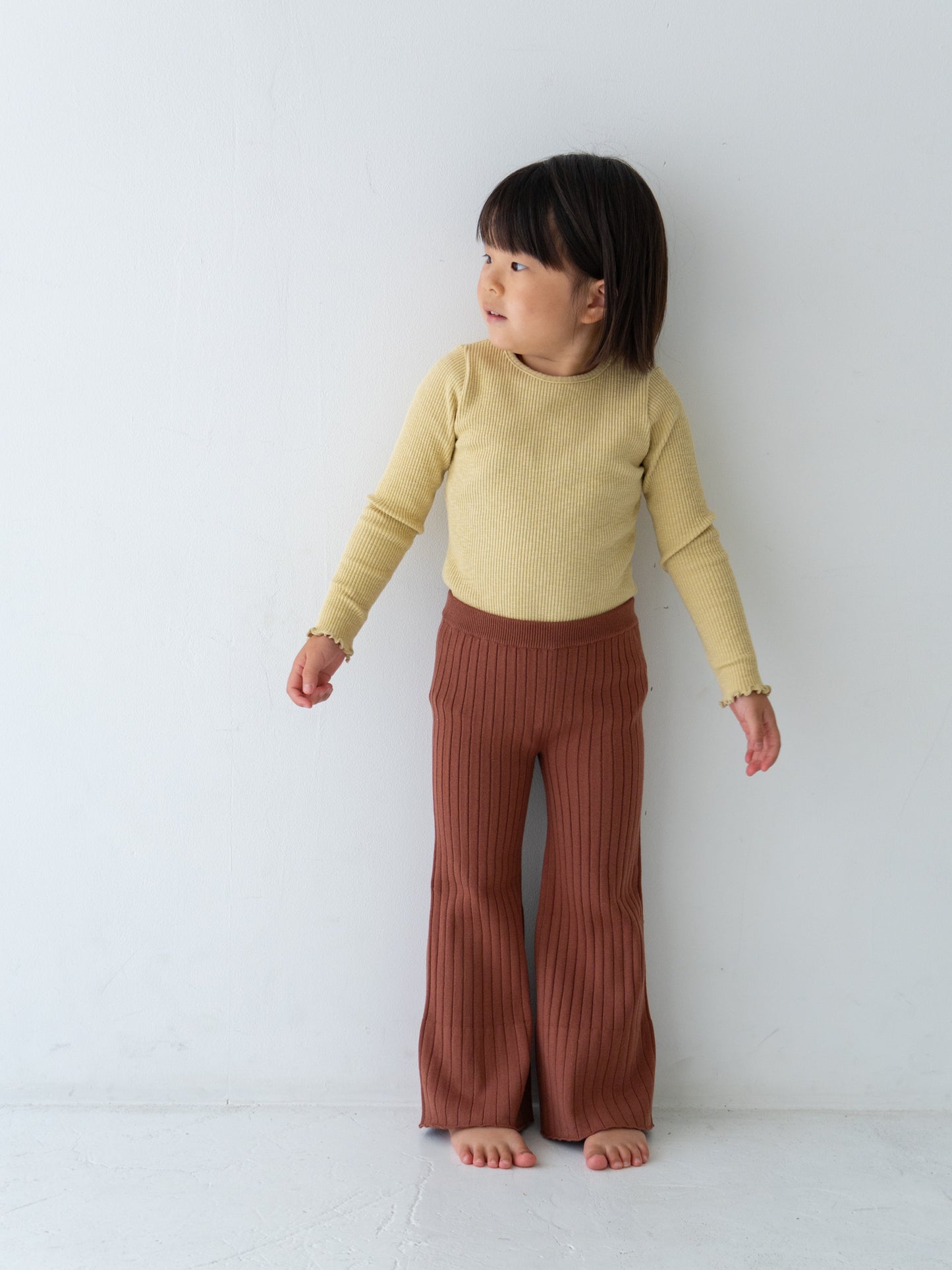 Knit Ribbed Flare Cotton Pants Brown