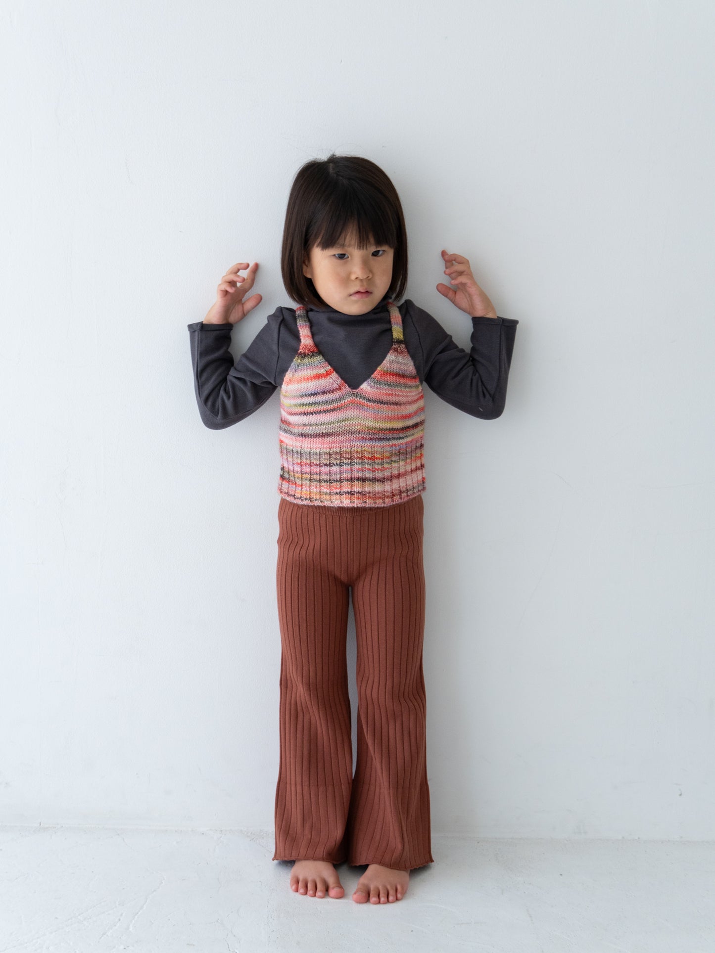 Knit Ribbed Flare Cotton Pants Brown