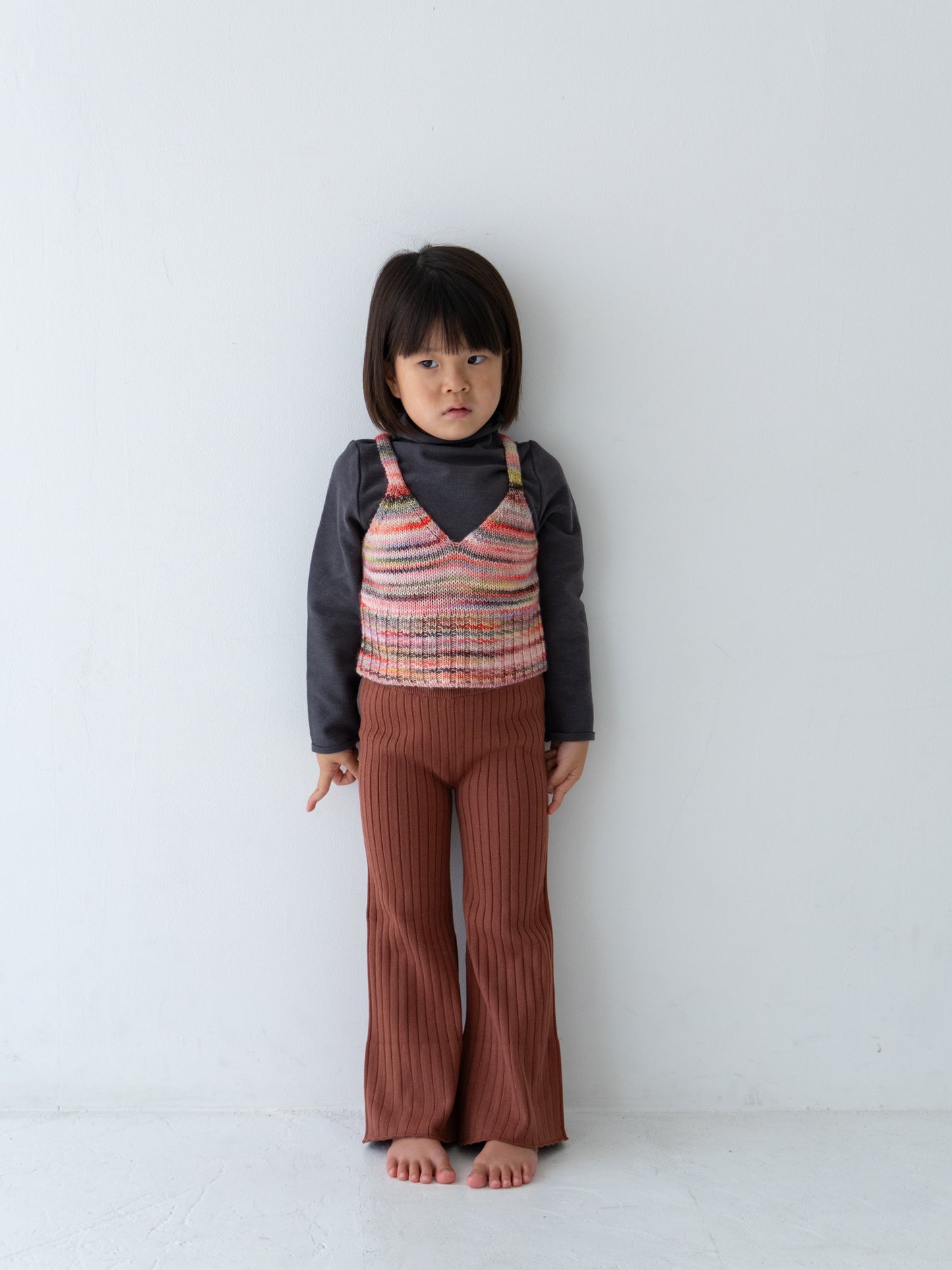 Knit Ribbed Flare Cotton Pants Brown