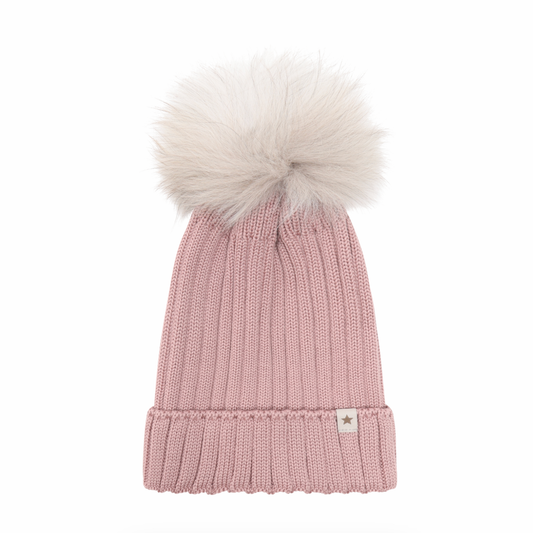 Huttelihut Kids Wool Alpaca Pompom Knit Beanie Dusty Rose