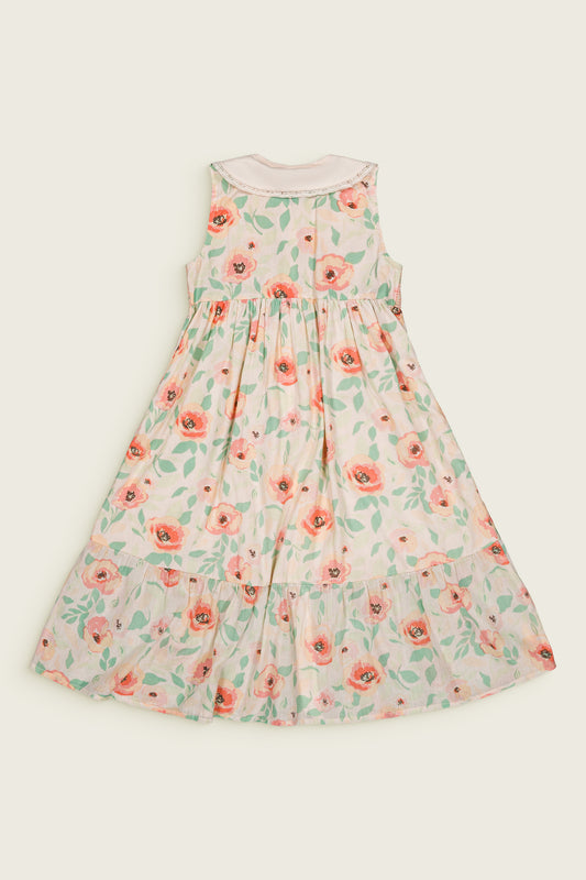 Eglantine Vintage Floral Smocked Sleeveless Button Front Dress