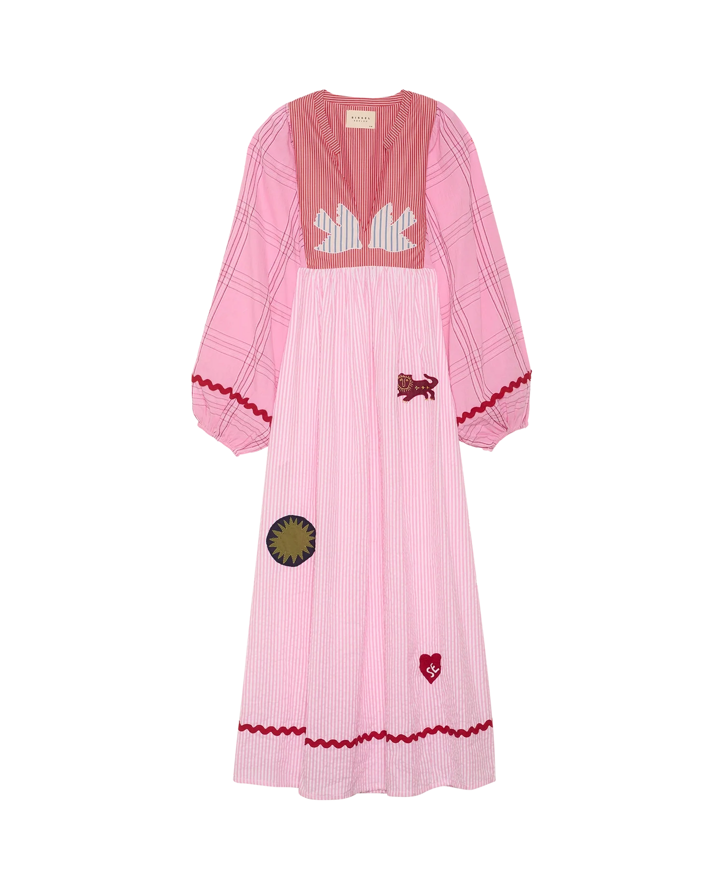 Sissel Edelbo Gaia Women Pink Seersucker Long Sleeves Maxi Dress Rose Mix