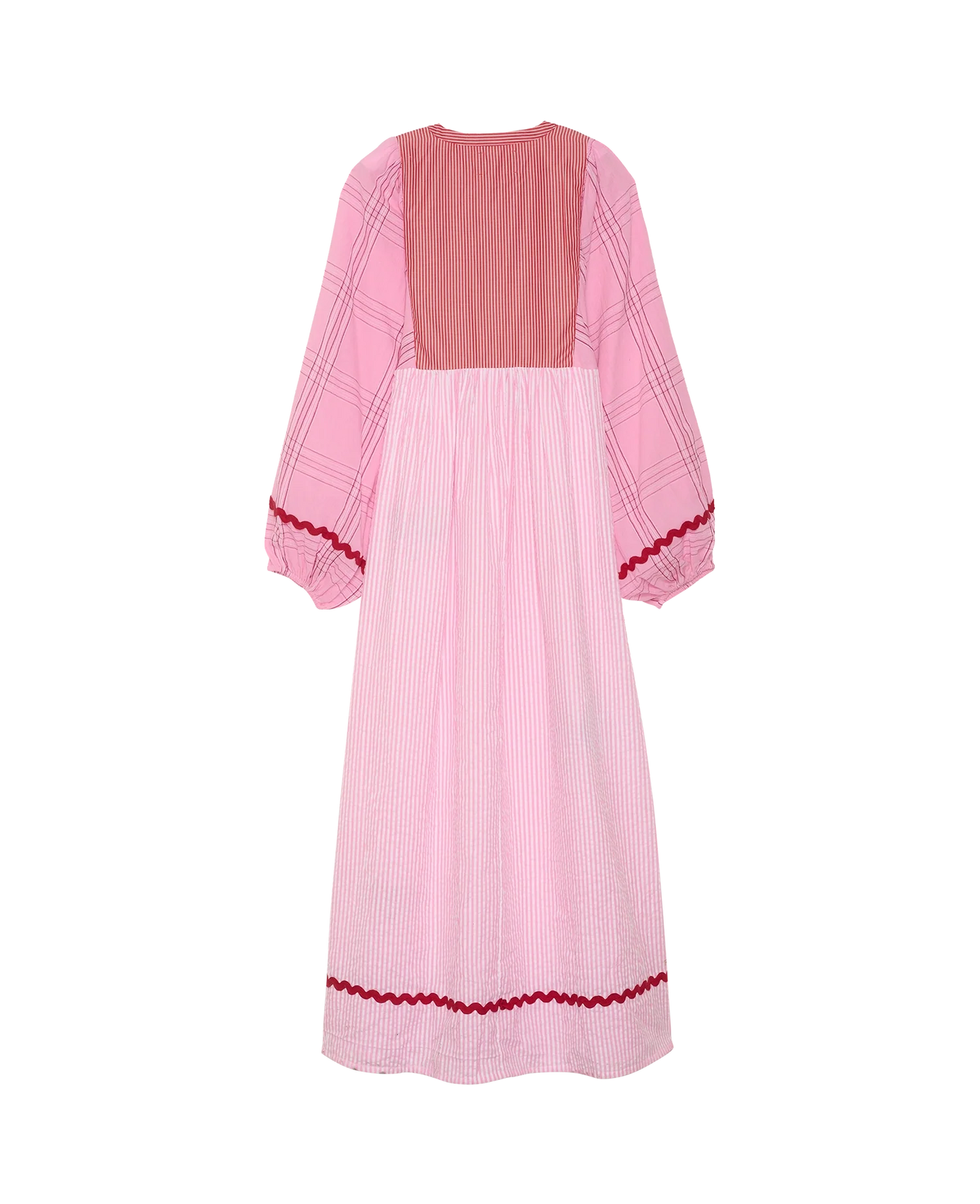 Sissel Edelbo Gaia Women Pink Seersucker Long Sleeves Maxi Dress Rose Mix