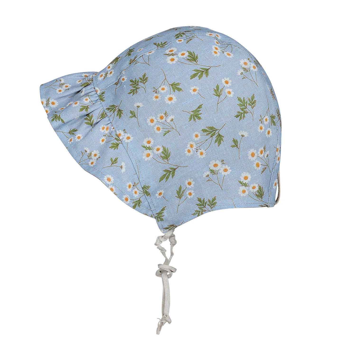 'Searcher' Ruffle Bonnet Linen Reversible Sun Hat - Daisy / Flax