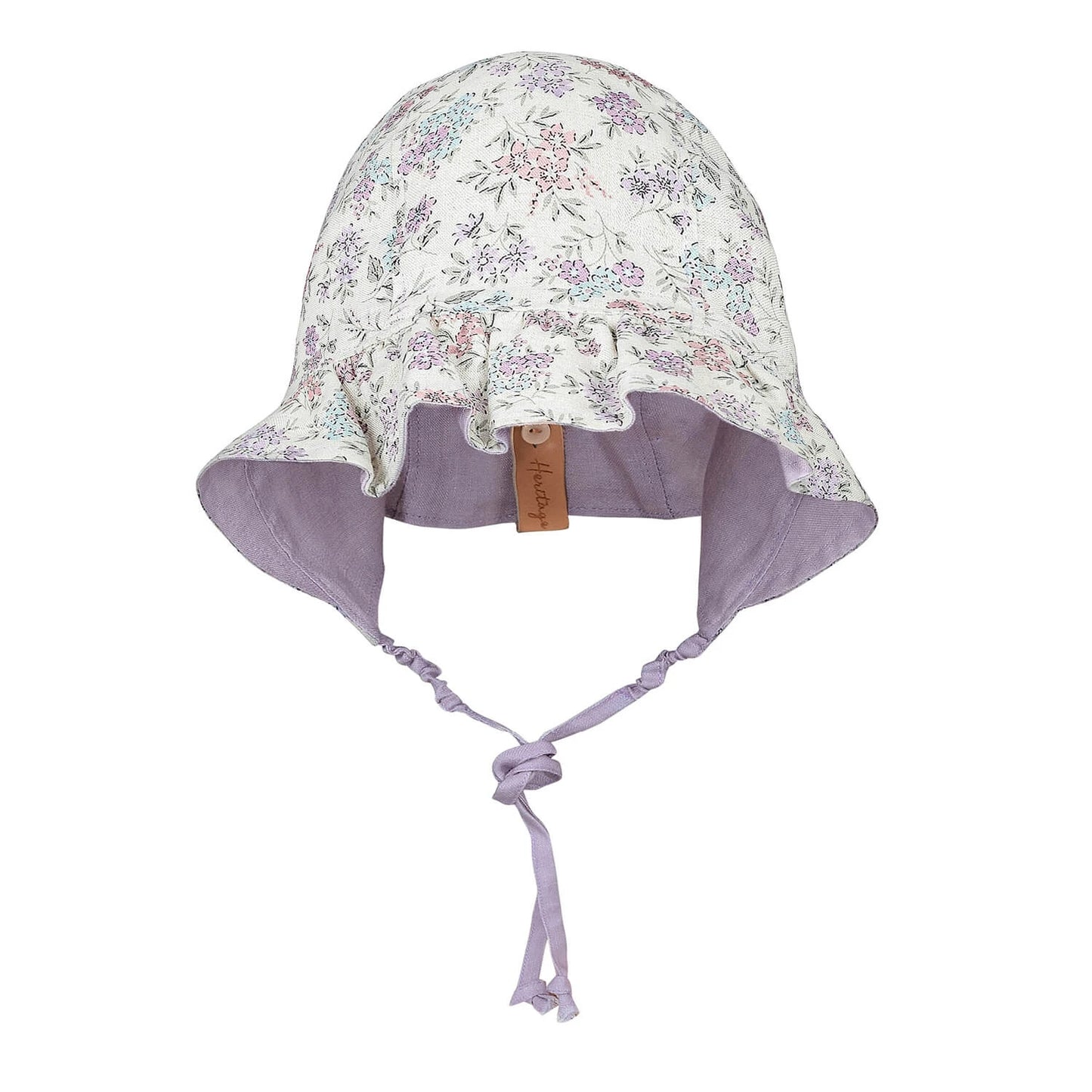 'Searcher' Ruffle Bonnet Linen Reversible Sun Hat - Laura / Viola