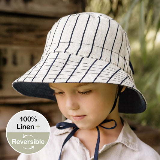 'Explorer' Classic Linen Reversible Bucket Sun Hat - Alex / Indigo