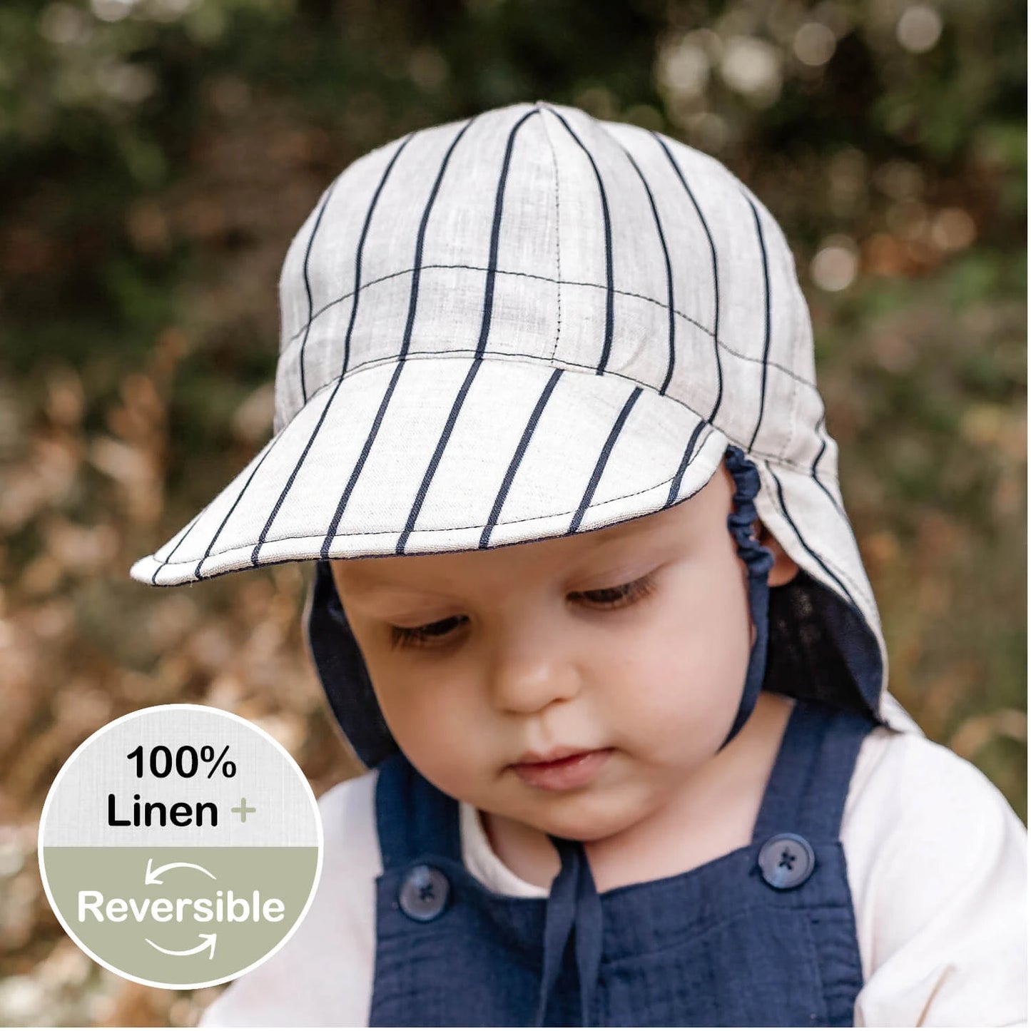 Baby 'Lounger' Flap Stripe Linen Reversible Sun Hat - Alex / Indigo