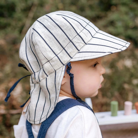 Baby 'Lounger' Flap Stripe Linen Reversible Sun Hat - Alex / Indigo