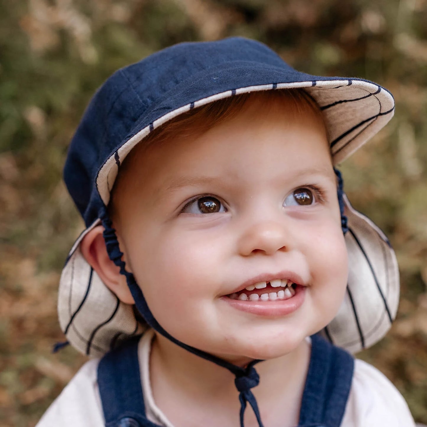 Baby 'Lounger' Flap Stripe Linen Reversible Sun Hat - Alex / Indigo