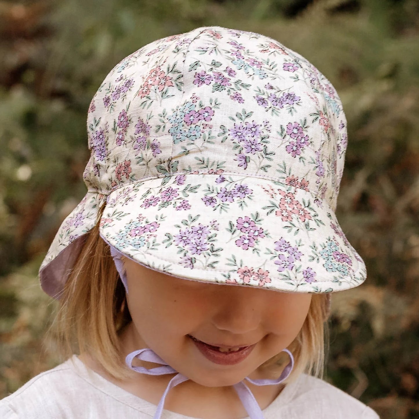 'Lounger' Flap Linen Reversible Sun Hat - Laura / Viola