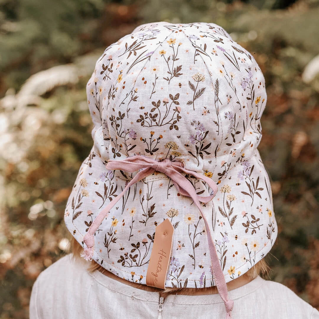 'Lounger' Flap Linen Reversible Sun Hat -Provence / Rosa