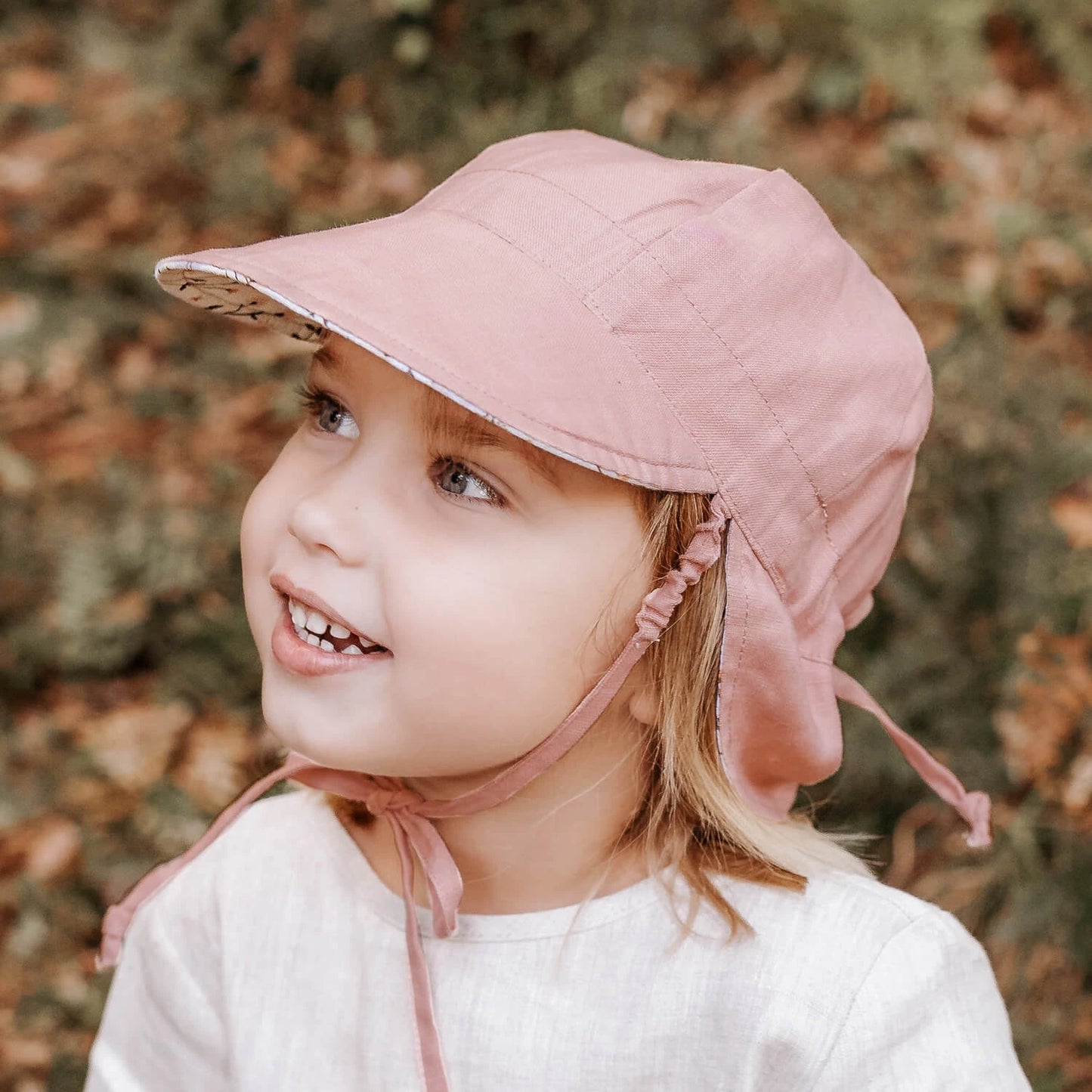 'Lounger' Flap Linen Reversible Sun Hat -Provence / Rosa
