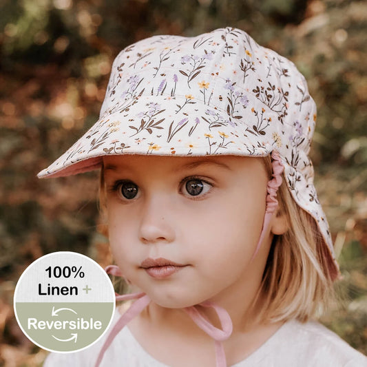 'Lounger' Flap Linen Reversible Sun Hat -Provence / Rosa