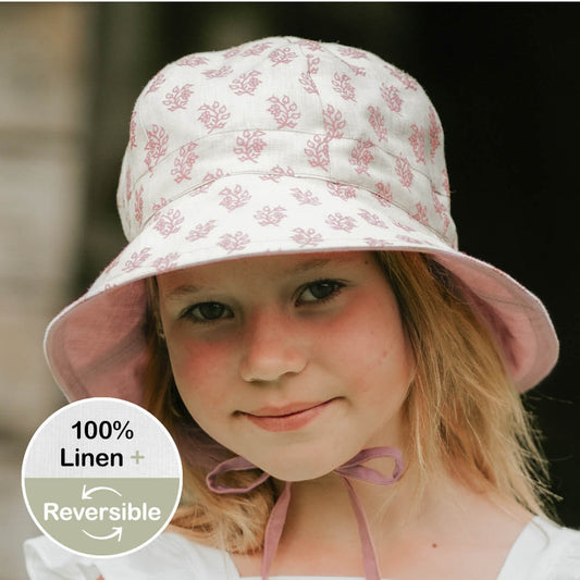 Girls Bucket Linen Sun Hat Pippa / Rosa
