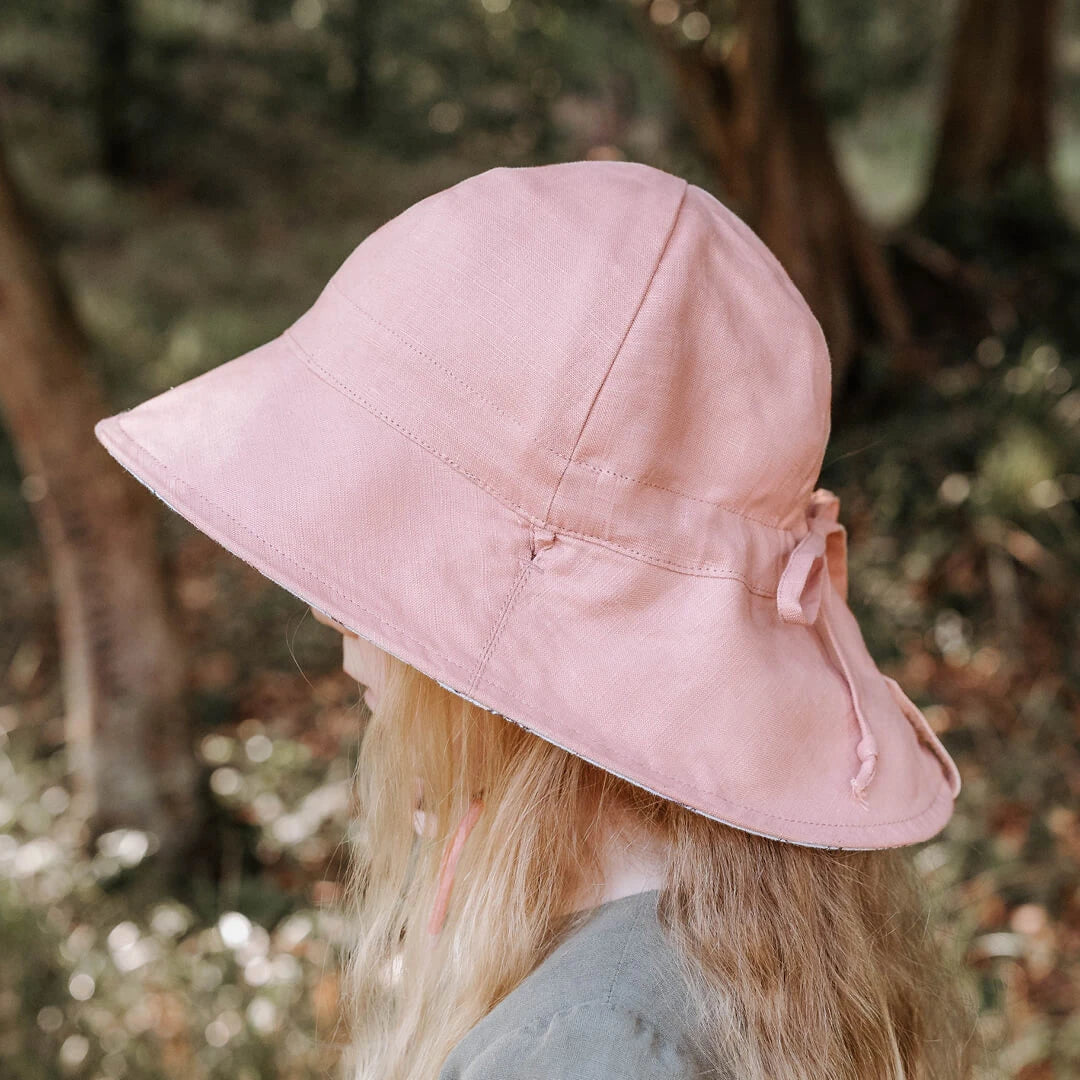 'Wanderer' Panelled Bucket Reversible Linen Sun Hat Provence / Rosa