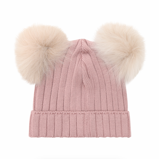 Huttelihut Kids Double Pom Pom Knit Beanie Dusty Pink