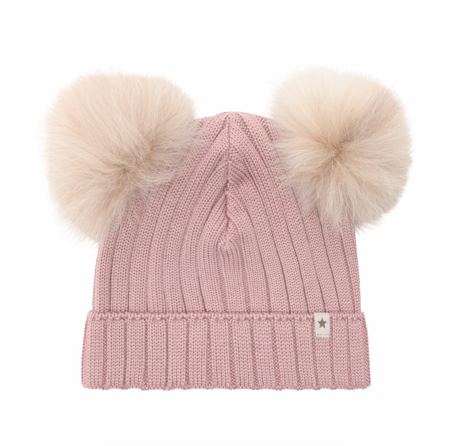 Huttelihut Kids Double Pom Pom Knit Beanie Dusty Pink