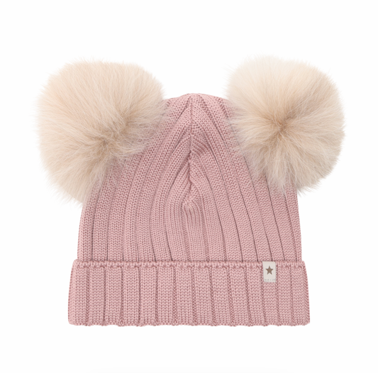 Huttelihut Kids Double Pom Pom Knit Beanie Dusty Pink