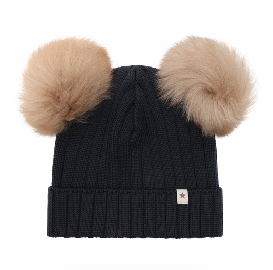 Huttelihut Kids Double Pom Pom Beanie Dark Navy