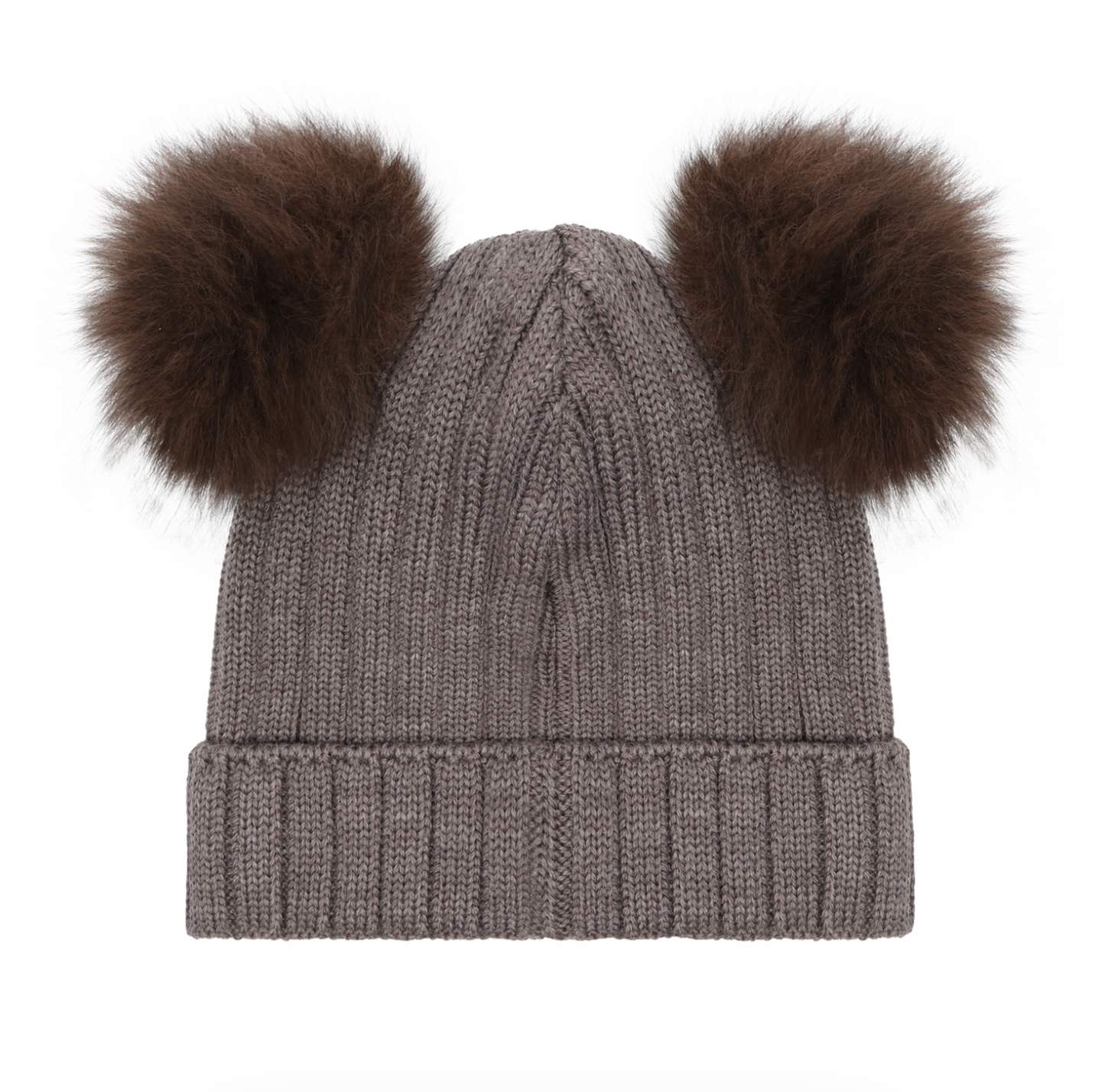 Huttelihut Kids Double Pom Pom Knit Beanie Taupe