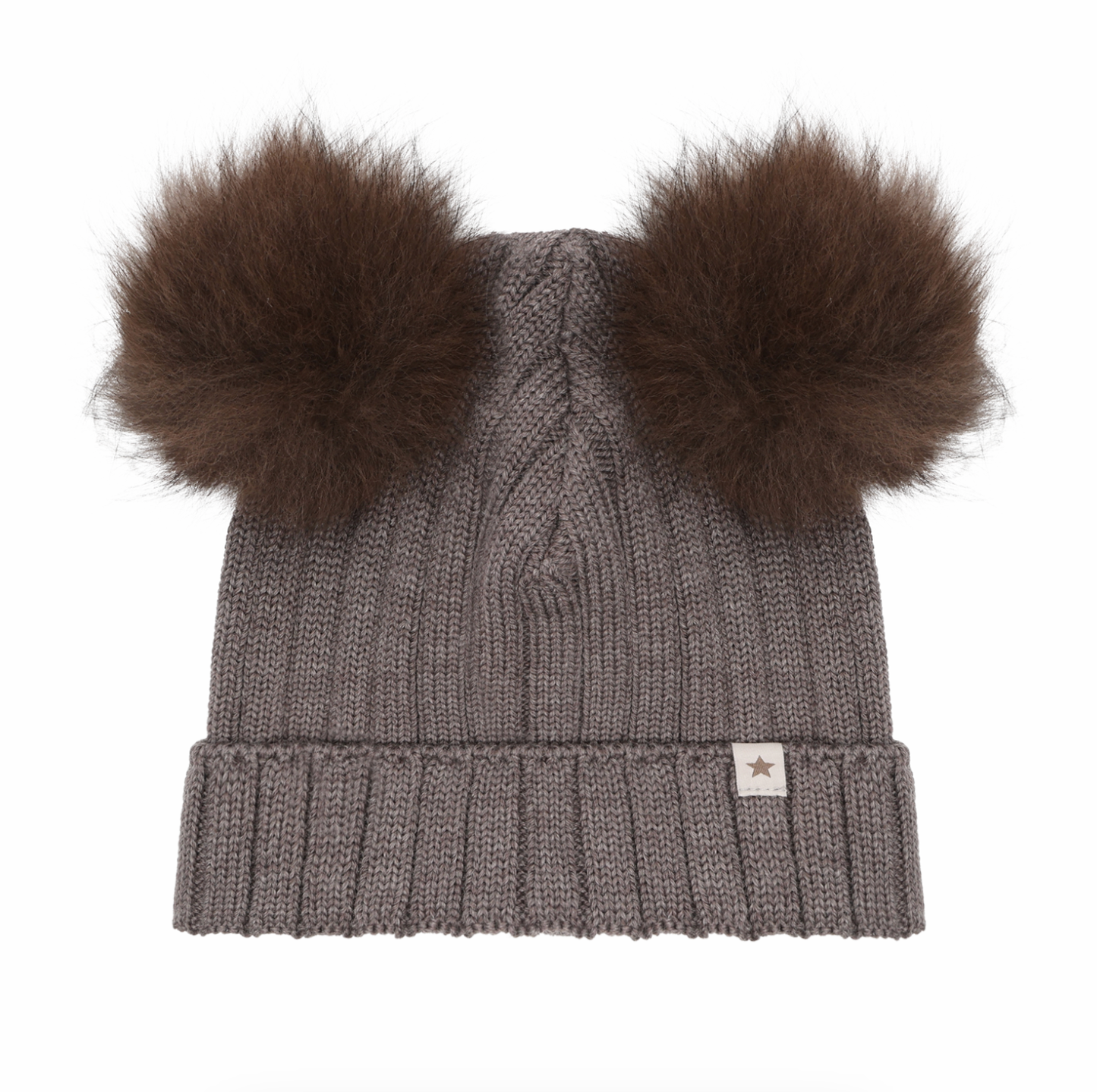 Huttelihut Kids Double Pom Pom Knit Beanie Taupe