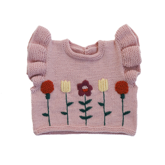 Maya Merino Wool Handmade Knit Vest Top Pink